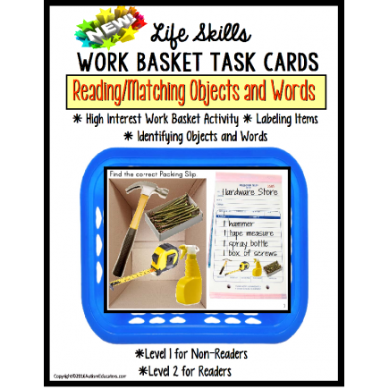 LIFE SKILLS Work Task Basket PACKING SLIP Functional Reading/ Matching/Autism